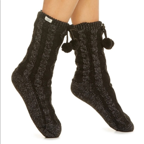 UGG Pom Metallic Fleece Lined Crew Socks - Picture 1 of 9
